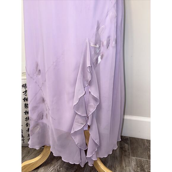 Y2K R&M Richards Lilac Chiffon Slip Dress Bias Cut Maxi Ruffle Hem Formal 12 - Picture 3 of 14